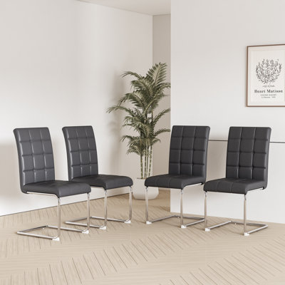 5- Piece Dining Table Set,Glass Top Metal Base Dining Tablewith 4 Faux Leather Dining Chairs
