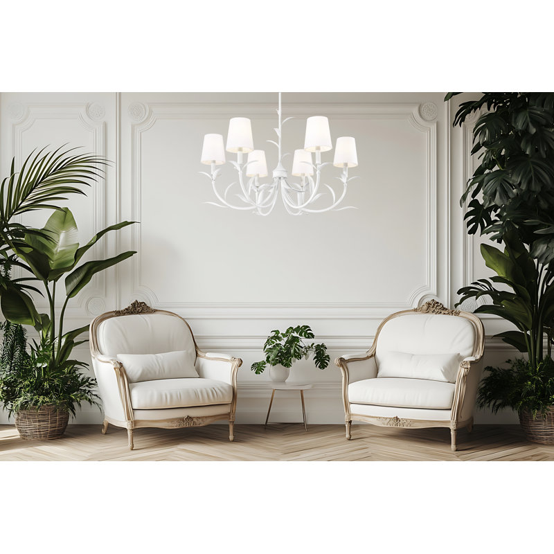 Lustre blanc texturé 6 lumières Parra, Blanc texturé