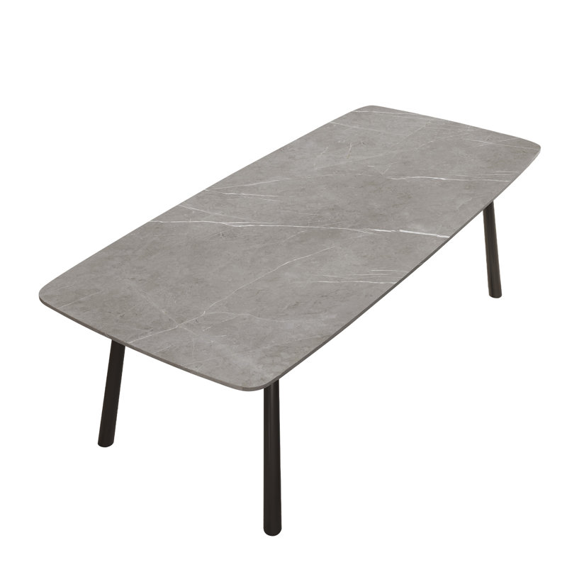 7-Piece Sintered Stone Dining Table Set With 6 PU Leather Chairs, Gray