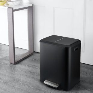 Dual Trash Can for Kitchen Recycling and Trash, 16-Gallon Stainless Steel Double Garbage Bin with Lid and Foot Pedal