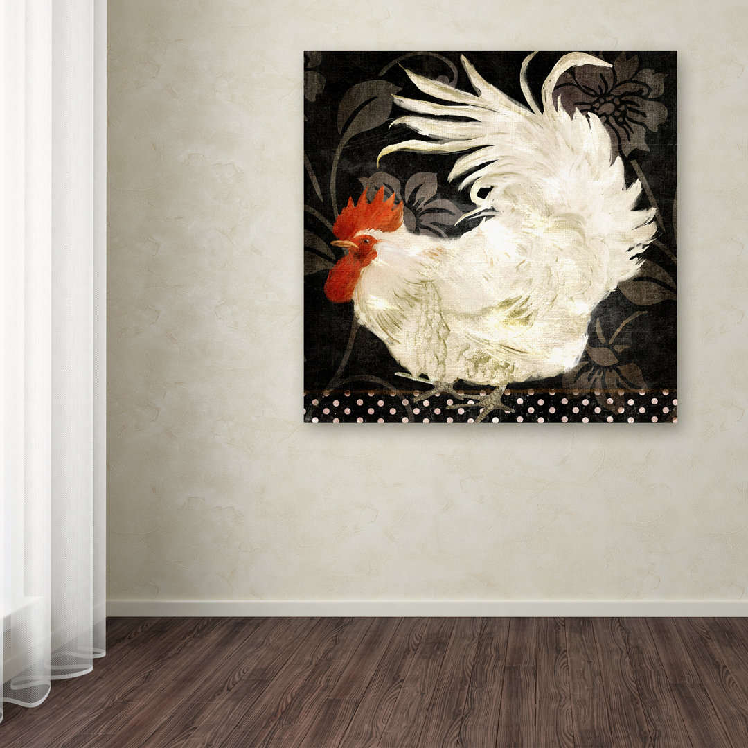 Jadaya 'Rooster Damask I' by Color Bakery Graphic Art on Wrapped Canvas Lark Manor™
