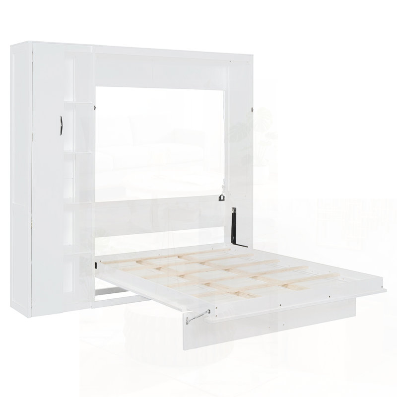 Lit escamotable double pleine grandeur avec tablettes, garde-robe et lumières DEL pour une économie d'espace et une vie moderne