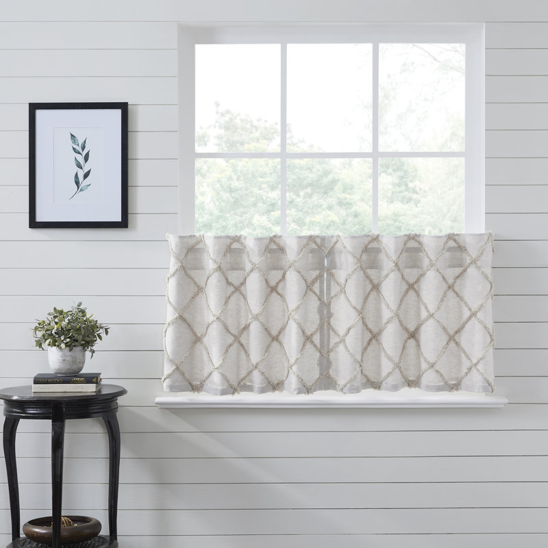 Aysha Cotton Geometric Tailored Cafe Curtain, 72" W x 24" L