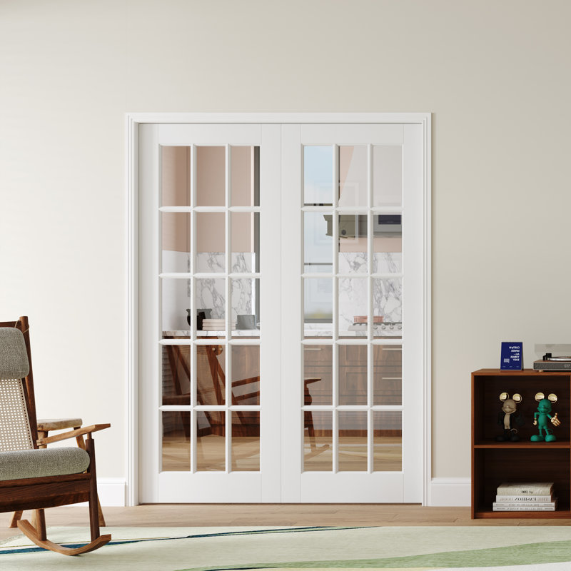 Porte à dalle - Porte intérieure préfinie en verre transparent sans quincaillerie, 60 po x 80 po