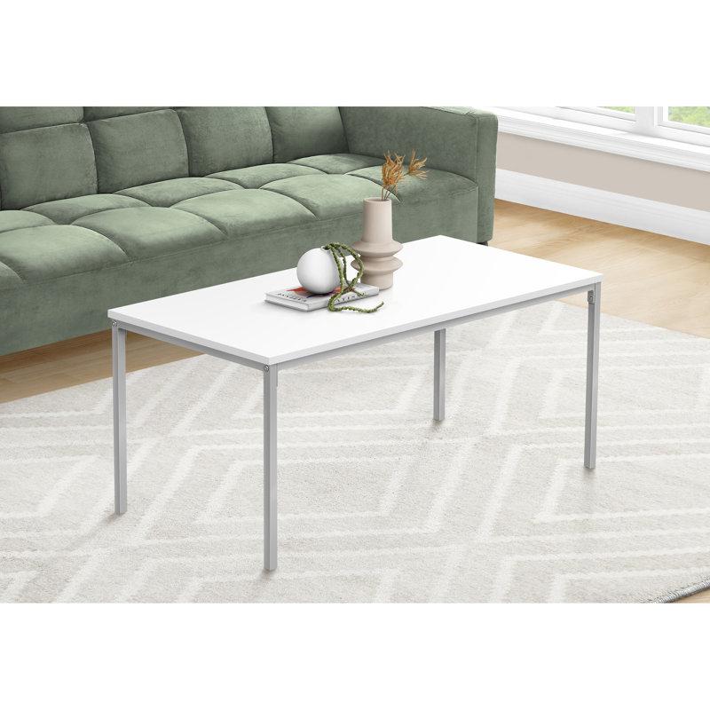 Table basse de salon rectangulaire, 40 po, stratifié blanc / métal gris, table d'appoint moderne