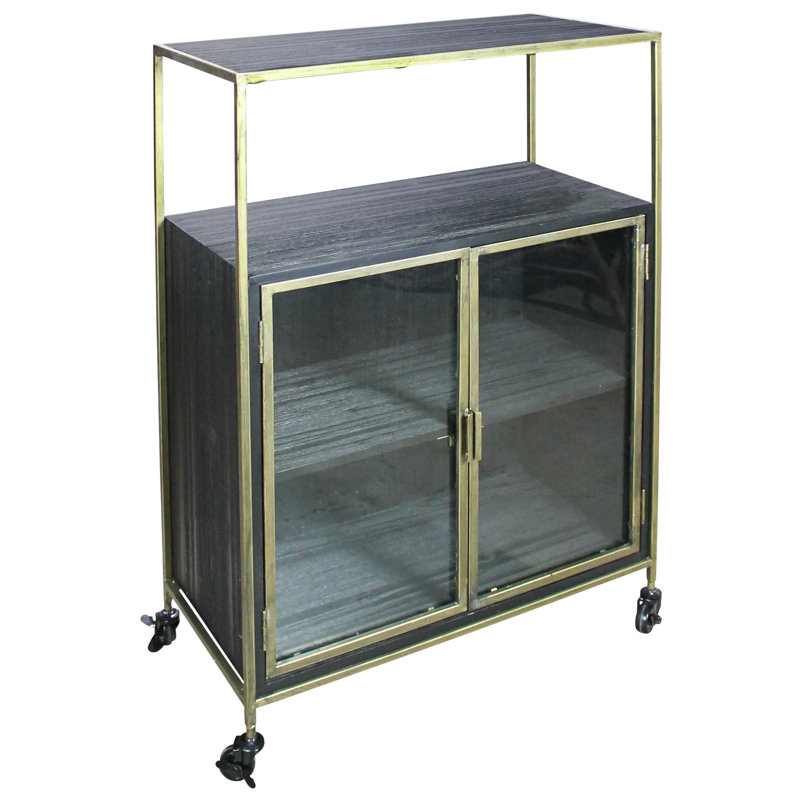 Rolling Wood and Brass Bar Cart