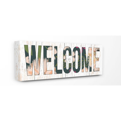 " Welcome Planked Look Sign With Floral Letters " by Katie Doucette