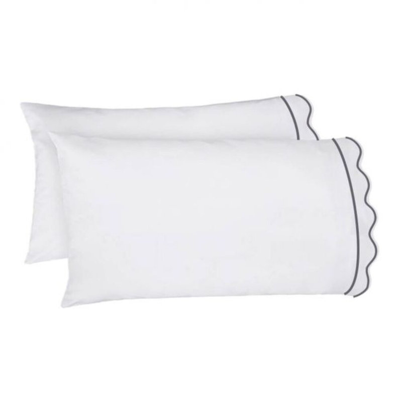 400TC Cotton Scallop Embroidery & Border Cotton 4 Piece Sheet Set Fitted Sheet Fits Upto 16" Deep Pocket, Dark Gray Border
