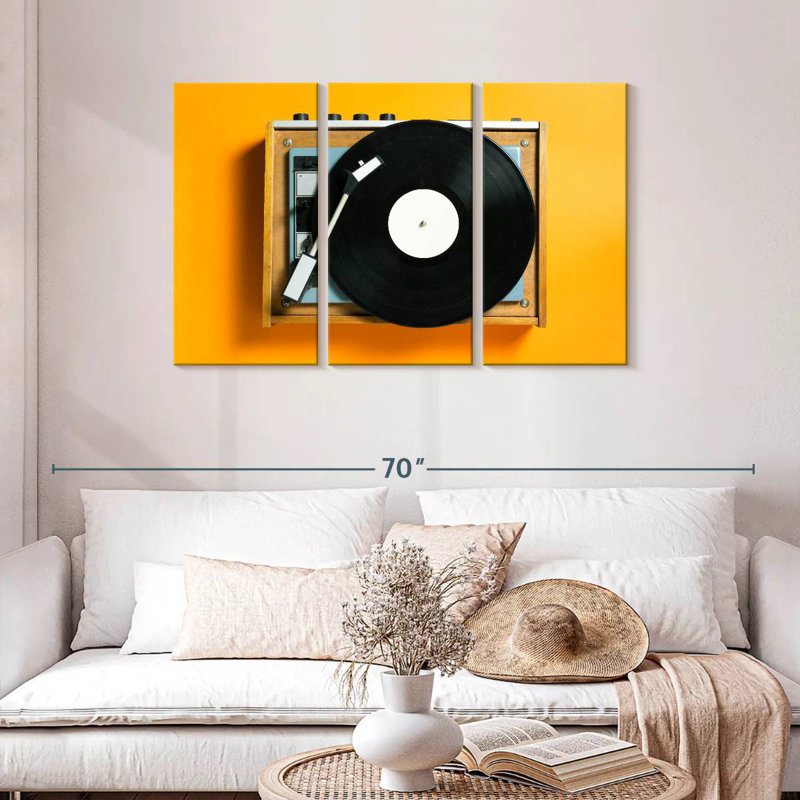 Abarca Retro Yellow Record Player, 28" H x 45" W