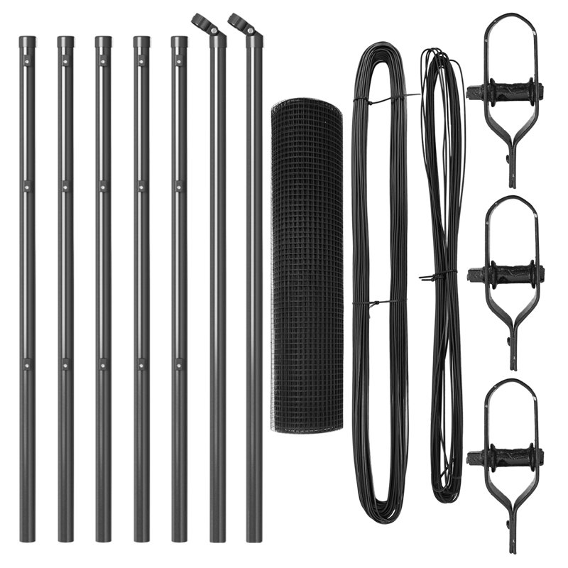 Welded Wire Fence With 7 Posts Steel, Grey, 60cm H x 1000cm W