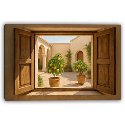 Lemon Tree Courtyard - Tuscan View Through Wooden Window