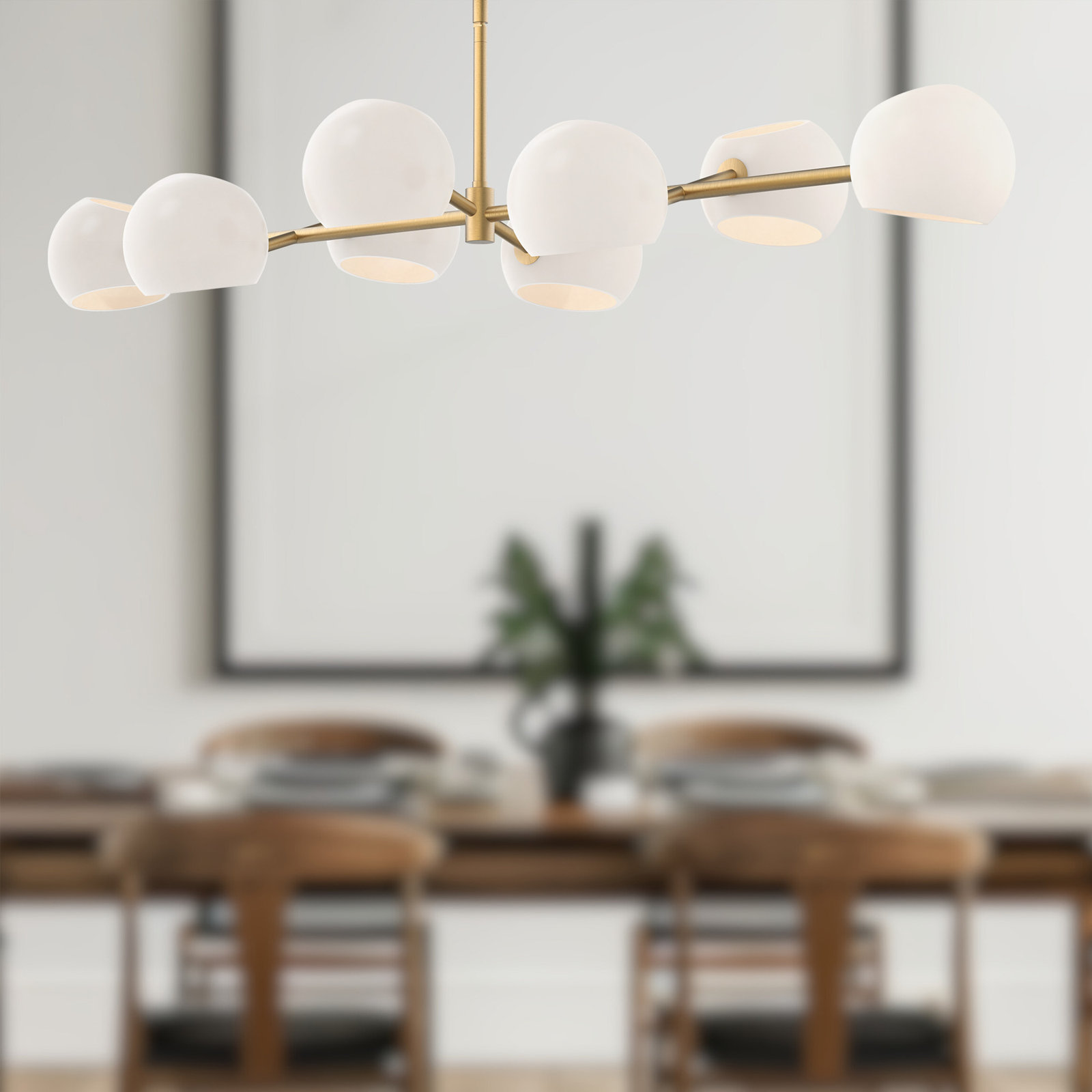 Willow 8 - Light Sputnik Chandelier, Brushed Gold, Opal Matte
