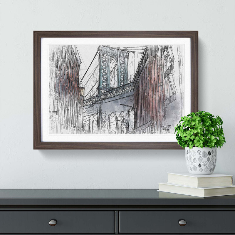 George Washington Bridge in Abstract - Framed Print, 27cm H x 36cm W x 2cm D, Walnut Framed