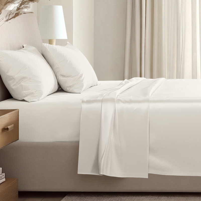 400 Thread Count Sateen Sheet Set, Queen Sheet Set with 2 Pillowcases, Antique White
