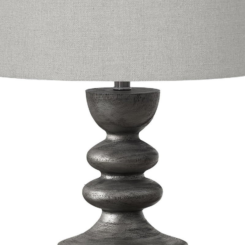 Lampe de table Dany, base tournée en résine grise, abat-jour en lin, acrylique transparent