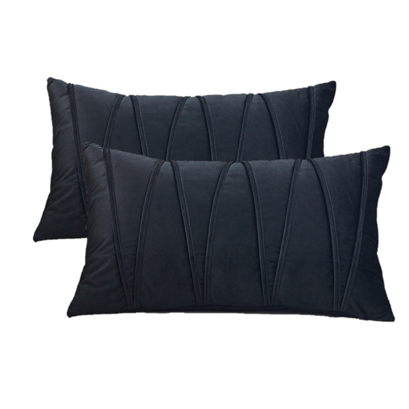 Ensemble de 2 housses de coussin en velours à chevrons, Noir