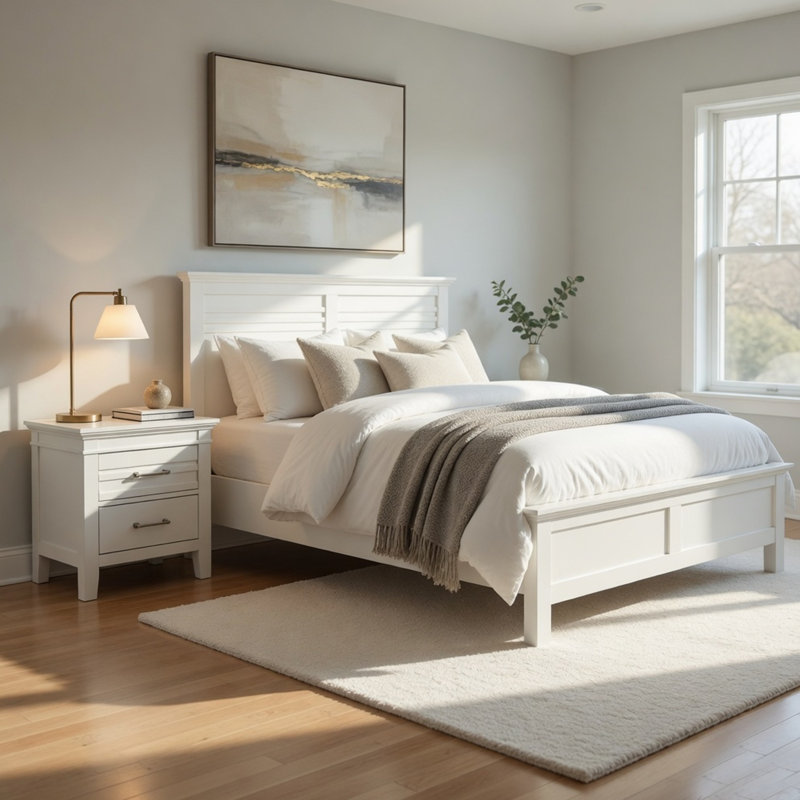 Ensemble de chambre à coucher grand lit, rangement de tiroir, blanc, ensemble 2 pièces avec table de chevet
