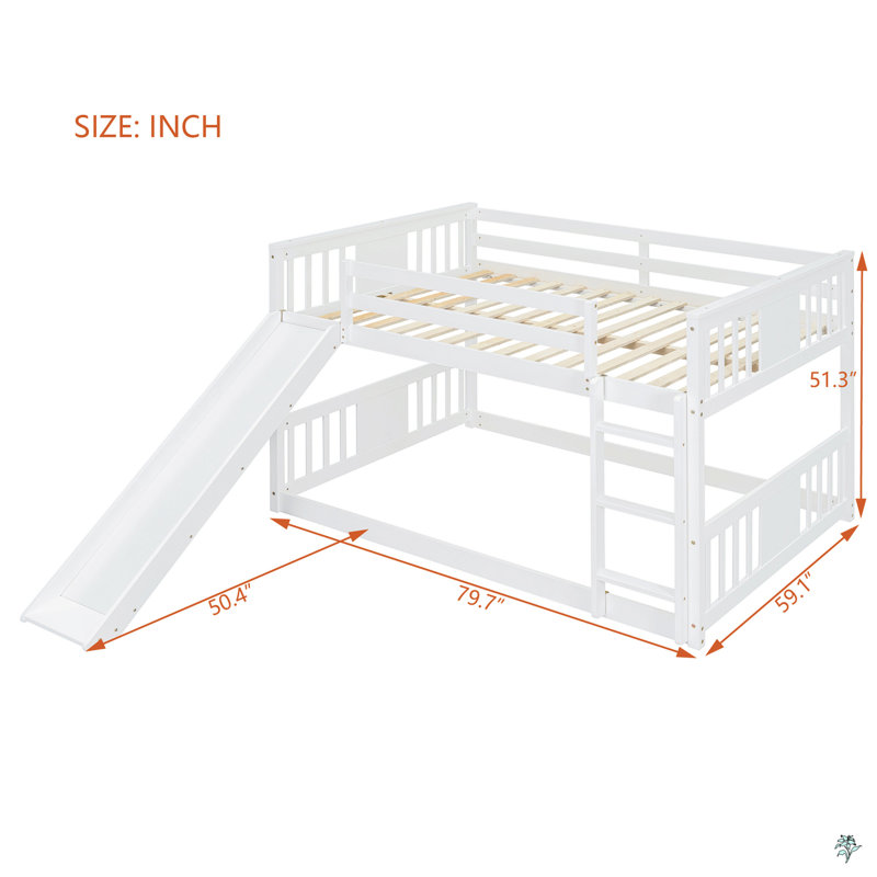 Full Over Full Bunk Bed With Ladder With Slide, White
