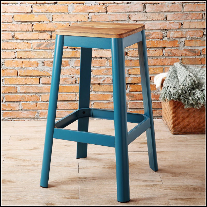 Tabouret de bar naturel et bleu sarcelle sans accoudoirs avec support pour plus de stabilité et de confort