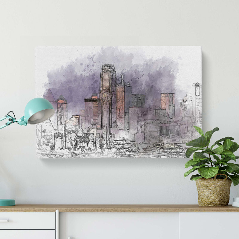 Dallas Texas Skyline at Dusk in Abstract - Wrapped Canvas, 60cm H x 91cm W x 3cm D