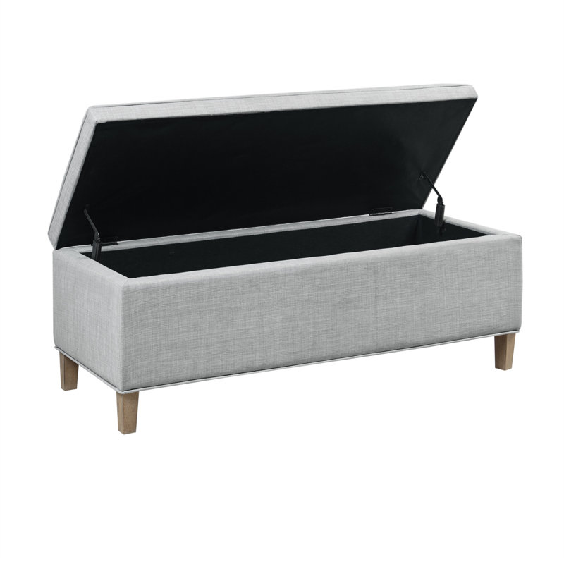 Caymus Light Grey Fabric Rectangular Storage Bench with Solid Wood Legs