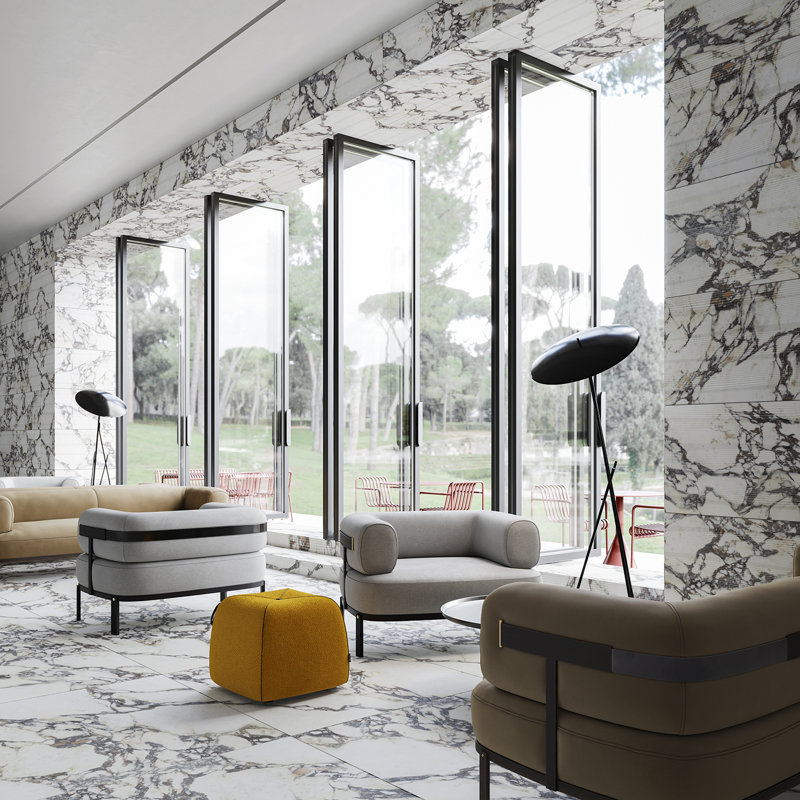 Autograph 48x48 Satin Marble Look Porcelain Tile, Arabescato