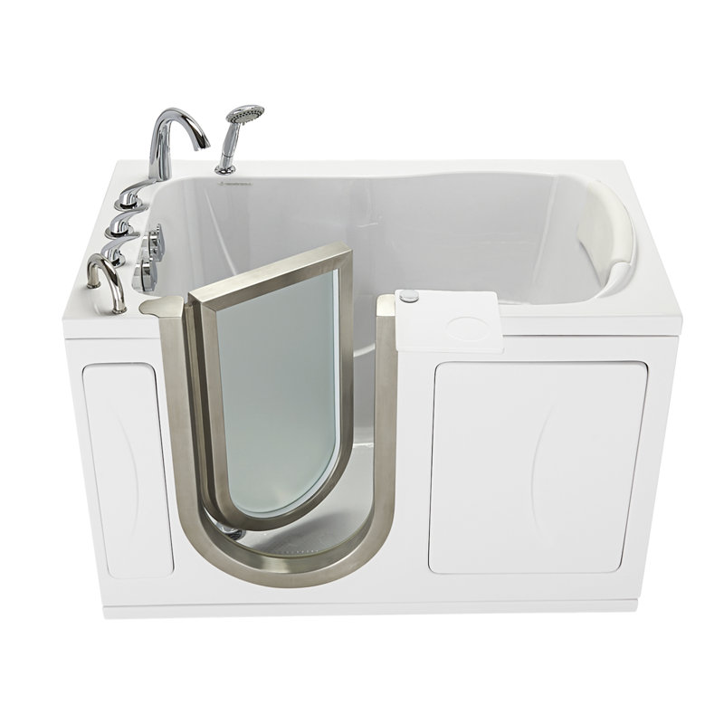 Ella Petite 28"x52" Acrylic Soaking Walk-In-Bathtub, Left Inward Swing Door, 5 Piece Fast Fill Faucet, 2" Dual Drain, Left