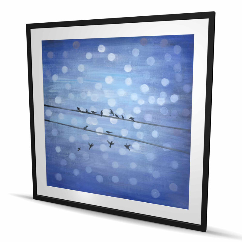 Oiseaux sur un ciel bleu scintillant - reproduction de chambre à coucher contemporaine, H 48 po x l 48 po, Noir