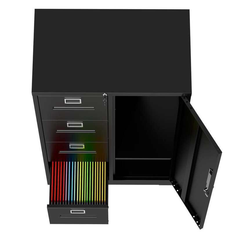Metal Storage Vertical Filing Cabinet With Lock, Steel File Locker With 4 Drawers And 1 Door For School, Living Room, Bedroom, Office (Black)