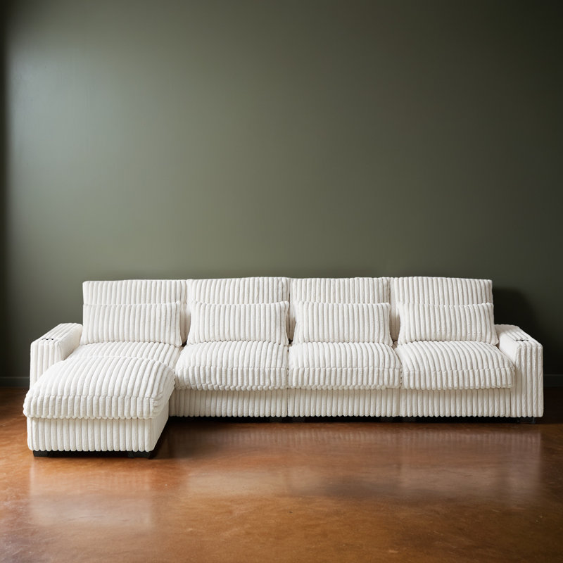 126" Reversible L-shaped Sectional Sofa with Ottoman, Beige