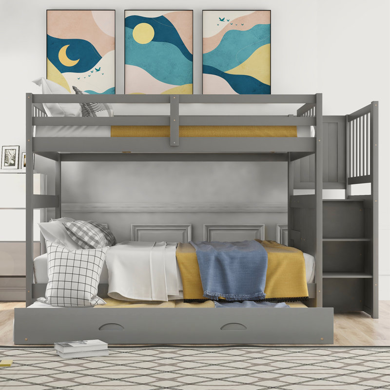 Lit superposé double au-dessus de double avec lit gigogne simple YDT, gris