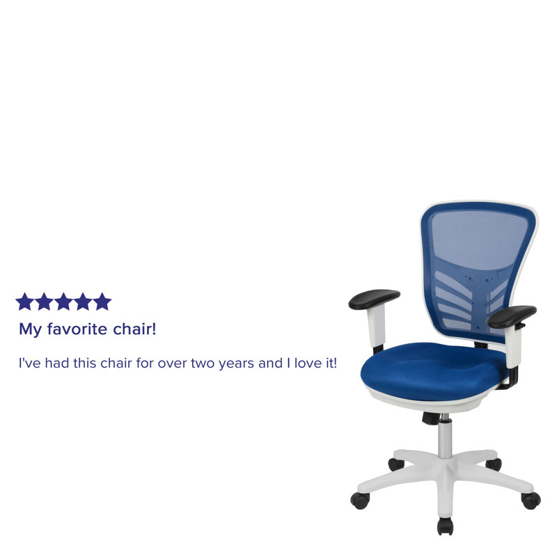 Siyer Mid-Back Mesh Ergonomic Office Chair with Adjustable Arms, Blue, White