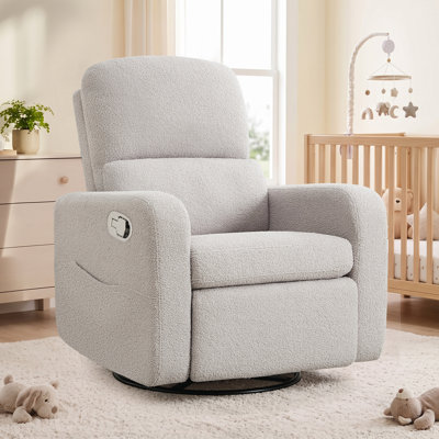 Reiby 36" Modern Upholstered Teddy Boucle Swivel Rocker Glider Recliner with Wider Armrest and Double Pocket, 360" Swivel Nursery Glider Recliner
