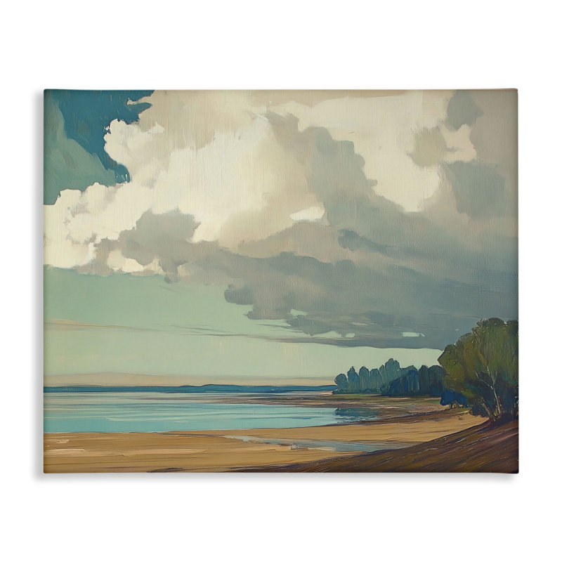 Art mural sur toile Sunlit Clouds over Beach, design par Elara Yasna, H 16 po x l 20 po