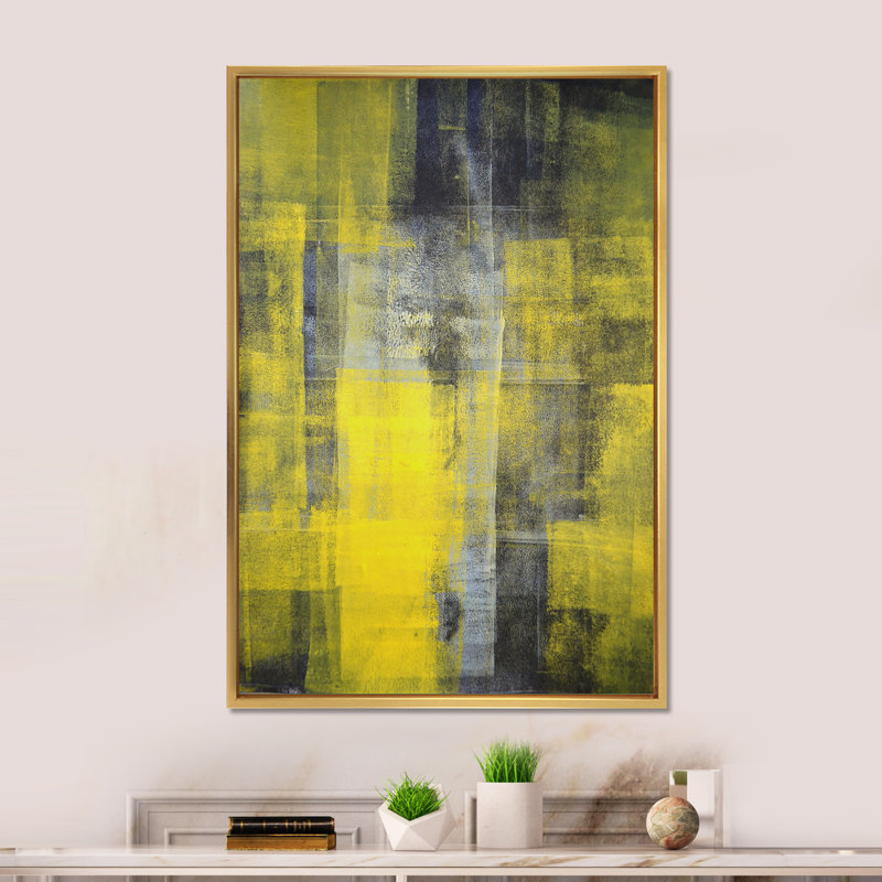 «Yellow Meets Gray Abstract Art II», œuvre d'art moderne et contemporaine sur toile, H 20 po x l 12 po x P 1 po