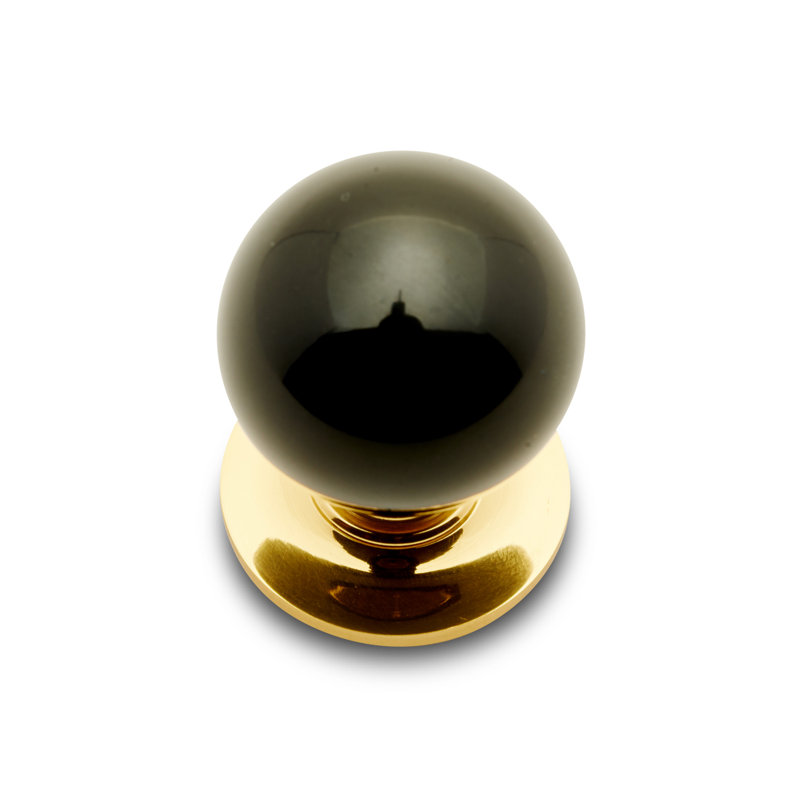 Globe Porcelain Round Knob CK Series, Black/Polished Brass, 1.25" H x 1.25" W x 1.62" D