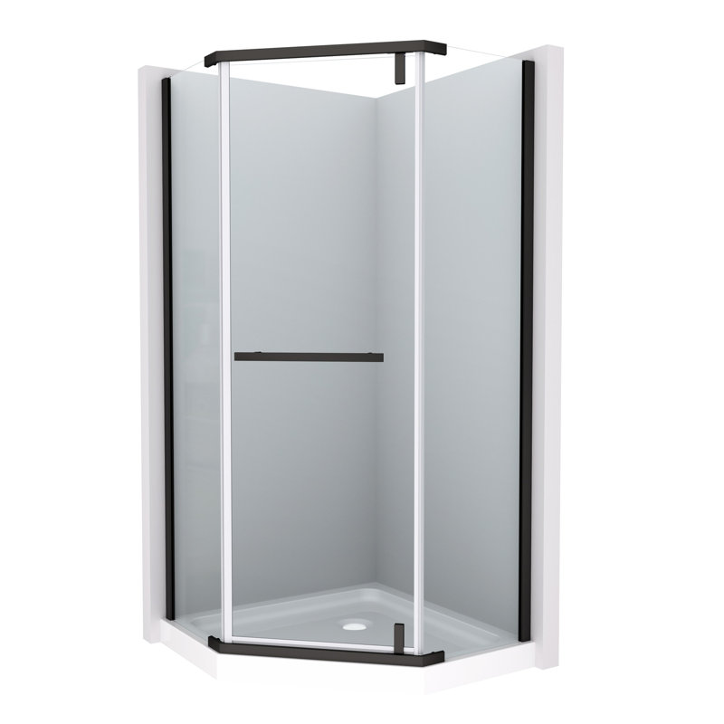 Porte de douche pivotante en noir mat - Enceinte de salle de bain en verre trempé 1/4 "transparent pour mise à niveau