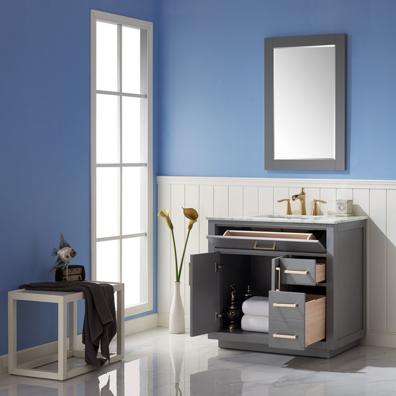 Candrice 36'' Single Bathroom Vanity with Marble Top, Gray 