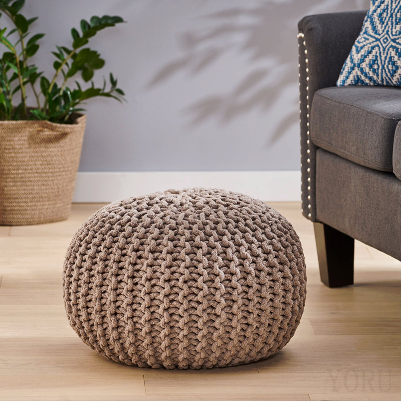 Pouf tricoté en coton 20 X 20, Brown Cotton