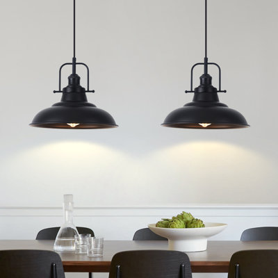 2 - Light 12" Black Industrial  Pendant Lights for Barn Dining Room Hallway Foyer