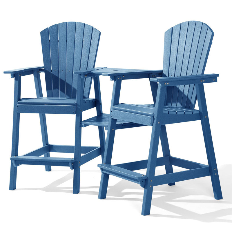 HDPE Tall Adirondack Chair Set with Removable Double Trays (Set of 2), Blue