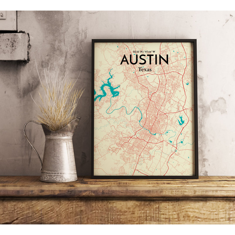 Austin City Map - Unframed Graphic Art, 17" H x 11" W