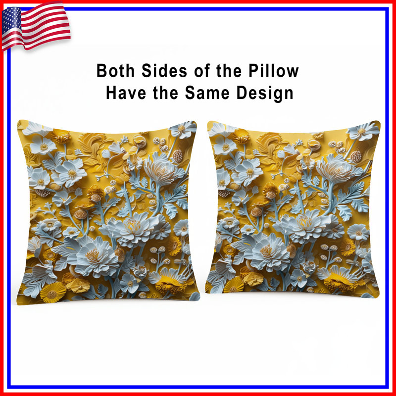 Yellow Blue Flowers Double Sided Throw Pillows, 16 po x 16 po
