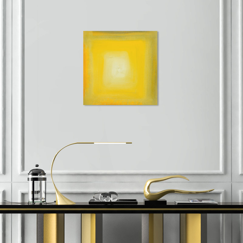 Jaune jaune cube - peinture sur toile, H 16 po x l 16 po