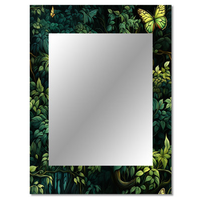 Emerald Canopy Forest - botanical  Decorative Mirror, Boho Wall Mirror, Printed Metal Art