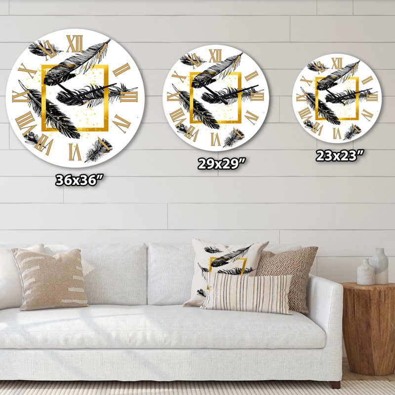 Cadre doré et plumes - horloge murale bohémienne et éclectique, Surdimensionné