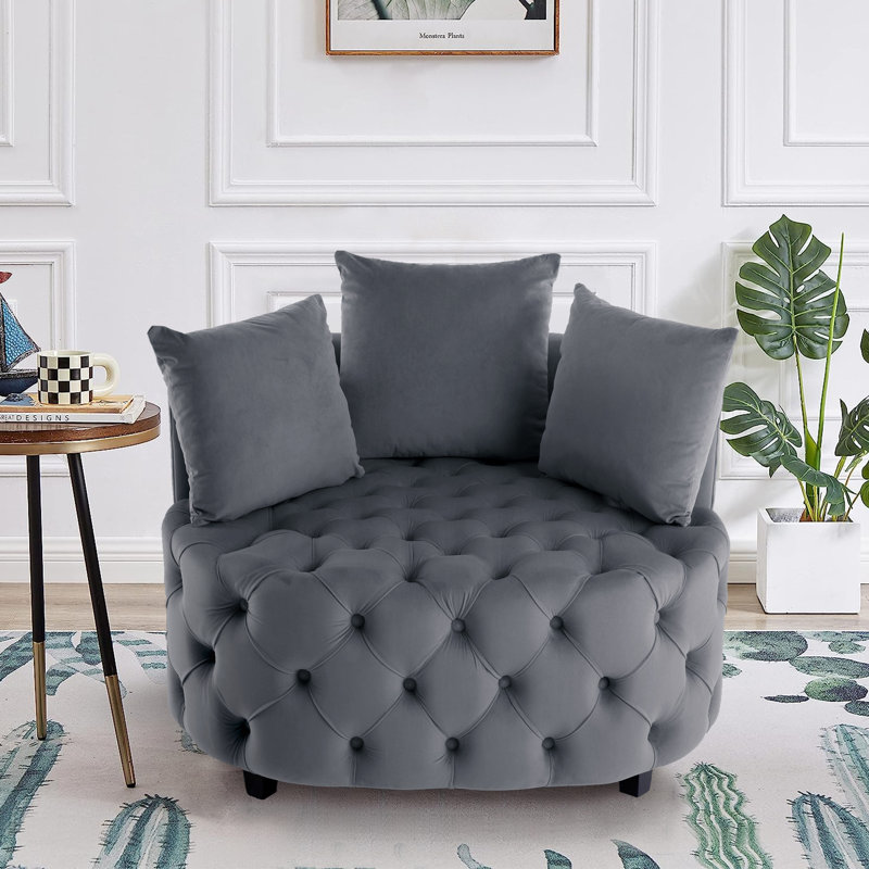 Fauteuil demi-tonneau en velours 36,6 po Keoka, Velours gris