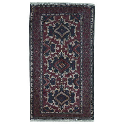 Tapis bleu marine et vin de haute qualité noué à la main