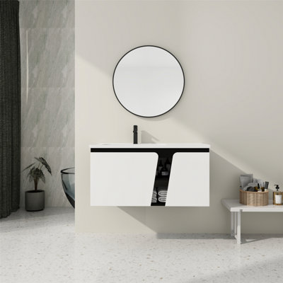 Meuble-lavabo flottant mural avec lavabo simple, meuble-lavabo pour la maison, appartement
