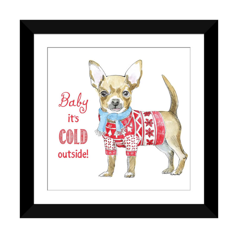 « christmas glamour pup i », impression sur toile, H 16 po x l 16 po x P 1 po, Papier d'art encadré noir, Blanc
